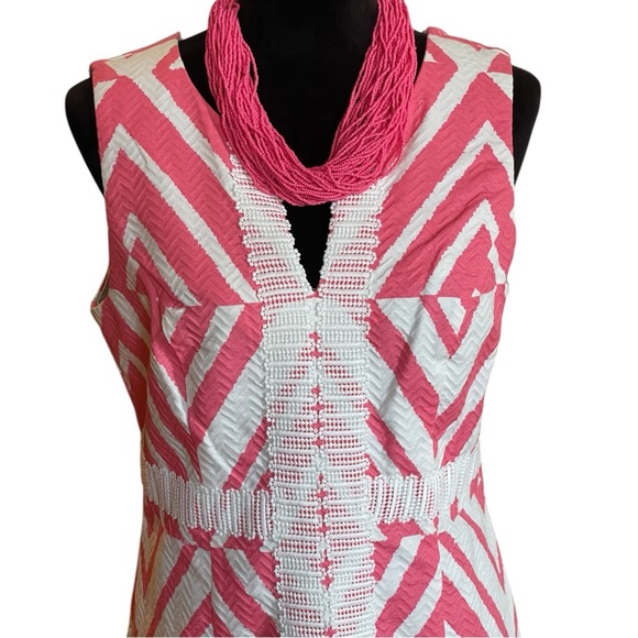 NWTS TAYLOR 60s STYLE PINK & WHITE SLEEVELESS GEOMETRIC DRESS SZ 10 - Picture 2 of 11